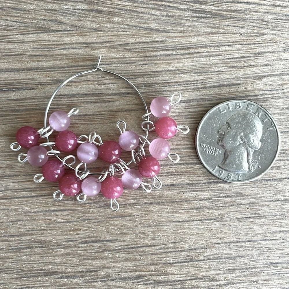 HAND CRAFTED CHA-CHA HOOP EARRINGS Magenta Pink Bonbon Bubble Cluster Wires